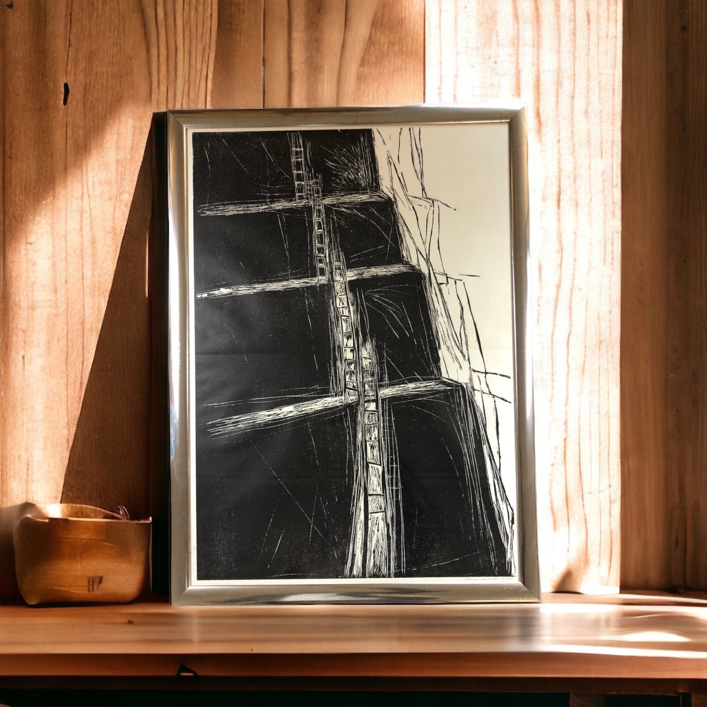 Unknown Artist - Schwarz Weiß Lithographie - Abstrakt - 1985