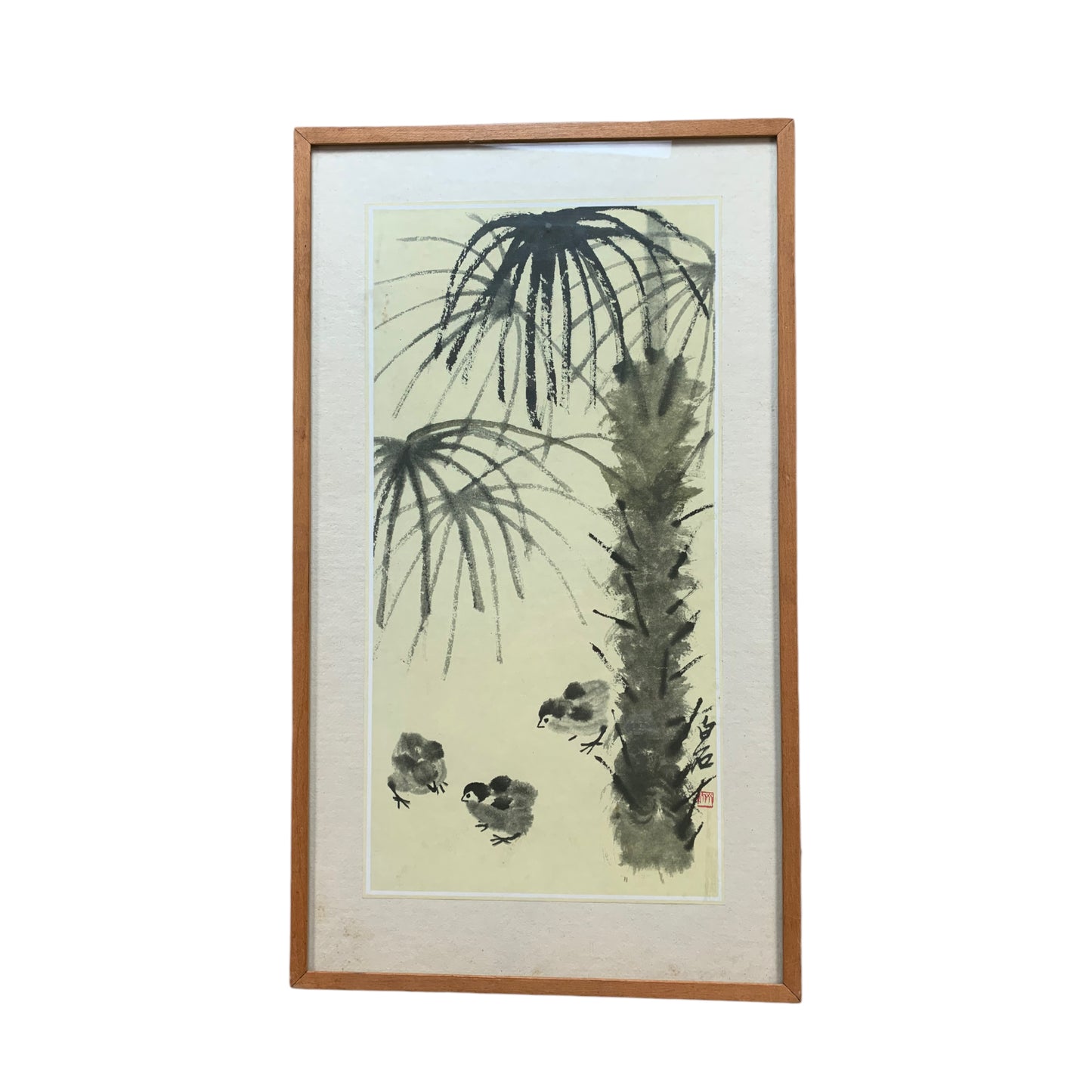 Qui Baishi - Küken unter Palmen - mit Rahmen
