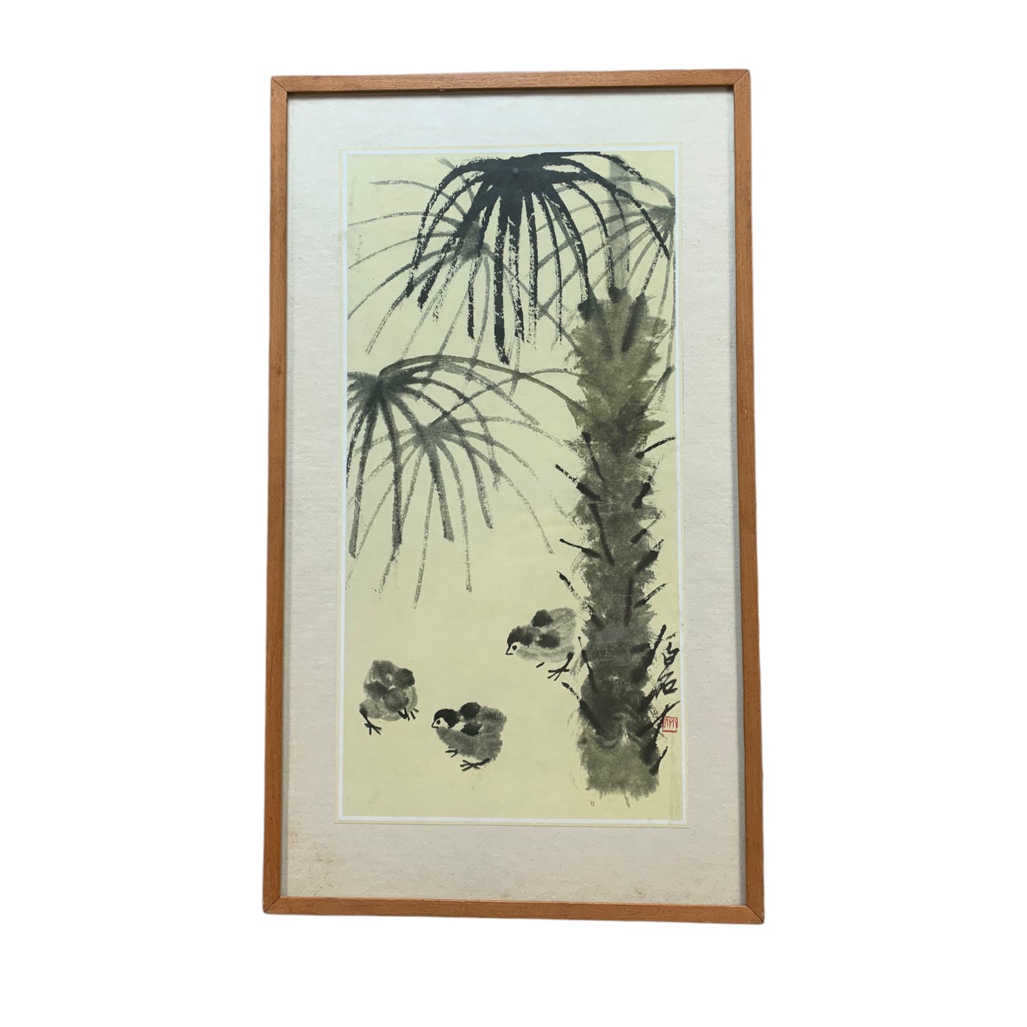 Qui Baishi - Küken unter Palmen - mit Rahmen