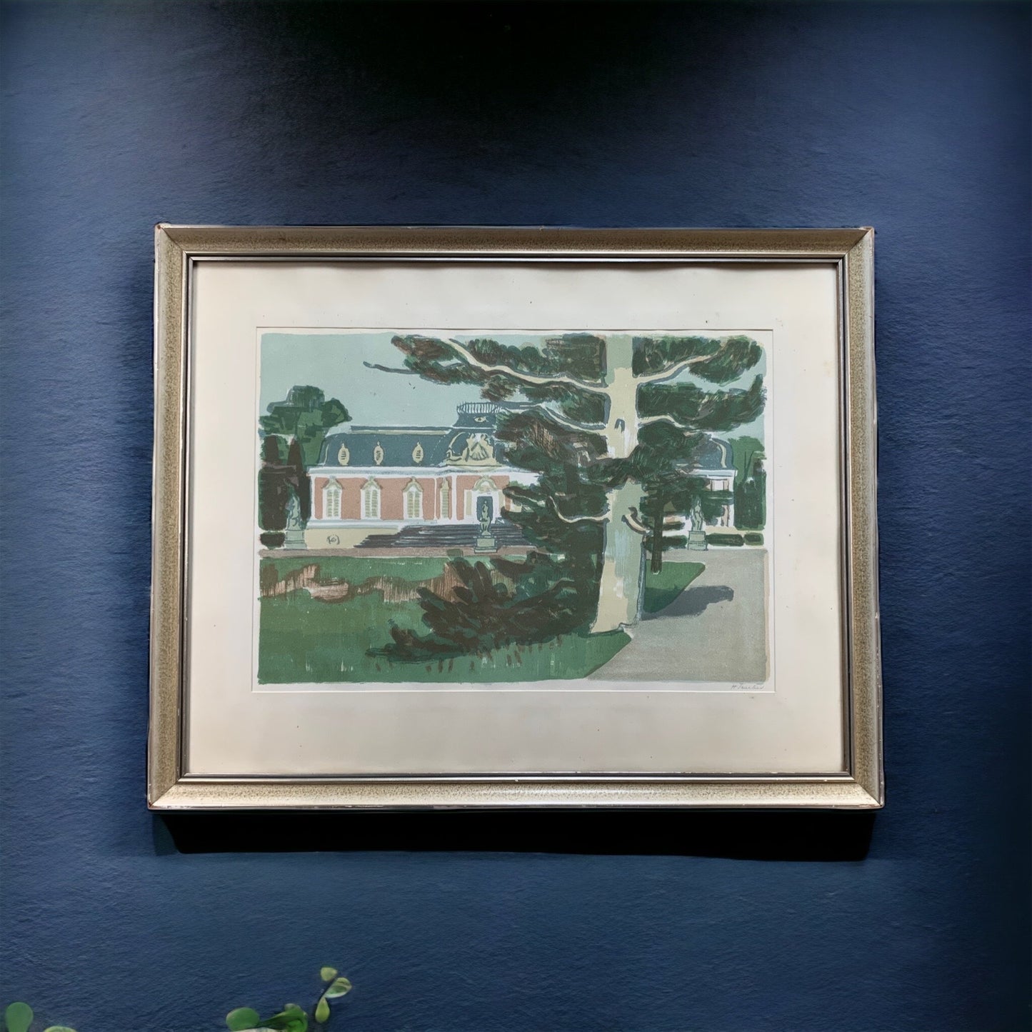 Hermann Teuber - Schloss Benrath - Farblithografie - mit Rahmen