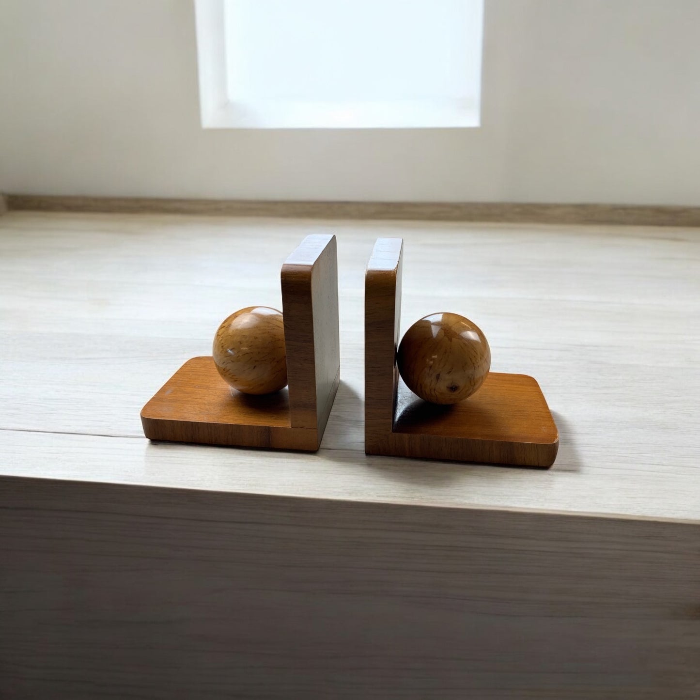 Buchstützen Holz - Kugel - Bookends - Vintage