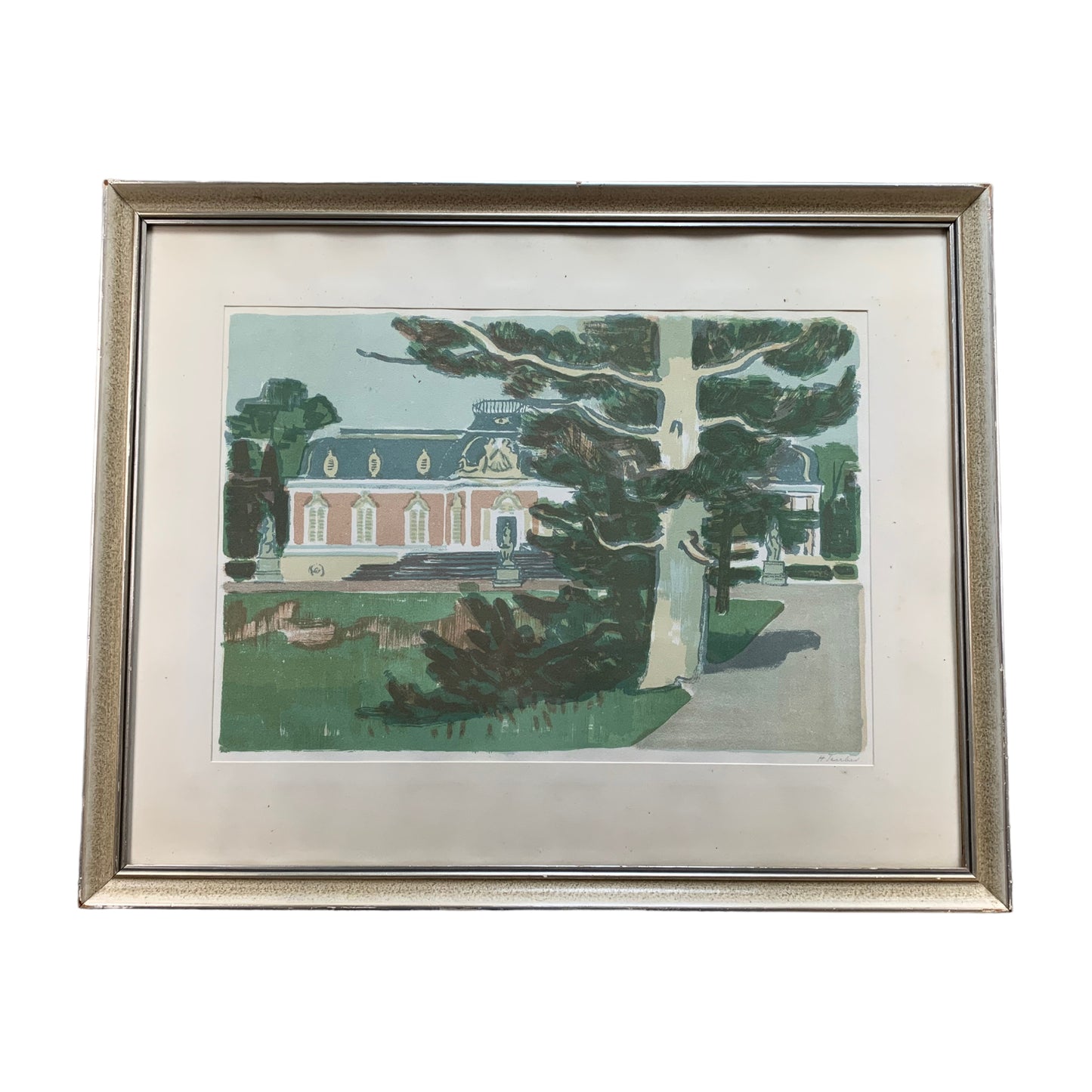 Hermann Teuber - Schloss Benrath - Farblithografie - mit Rahmen