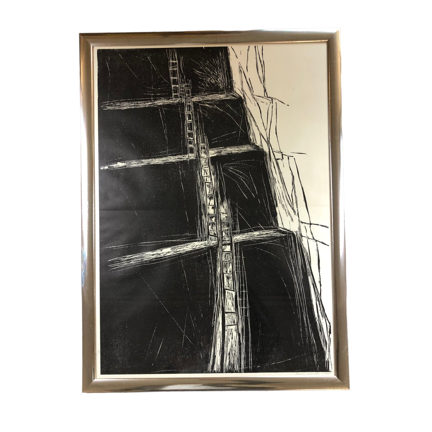 Unknown Artist - Schwarz Weiß Lithographie - Abstrakt - 1985