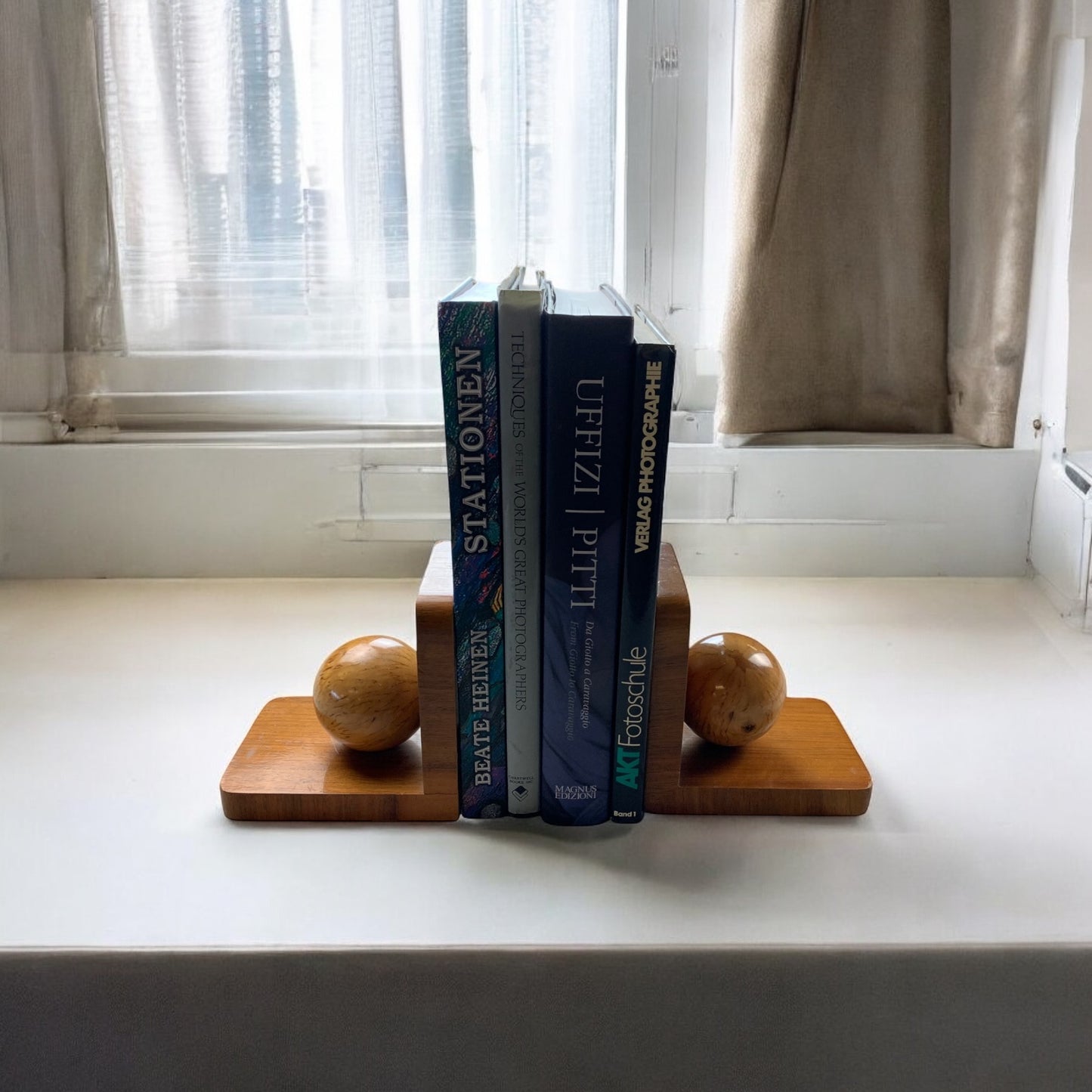 Buchstützen Holz - Kugel - Bookends - Vintage