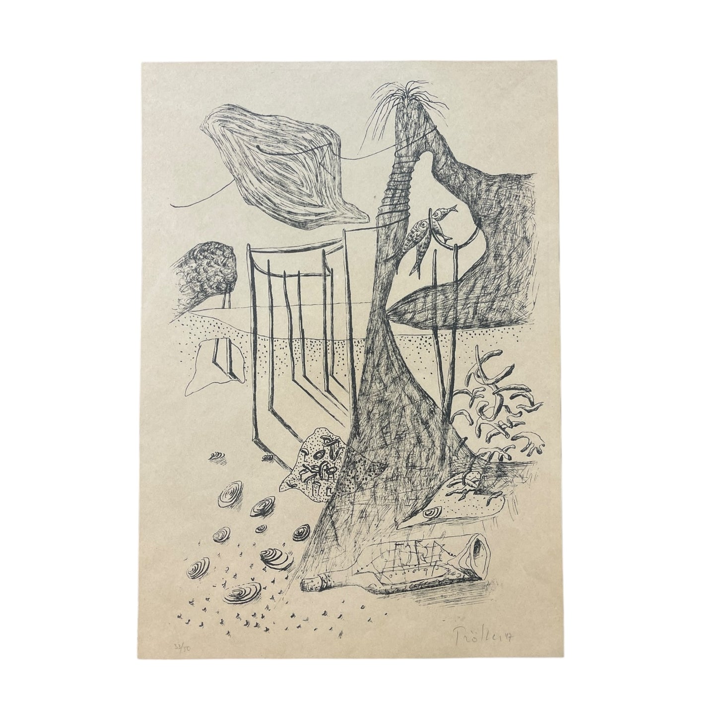 Heinz Trökes - unbekannter Titel 33/50 - Radierung - 1947 - gerahmt