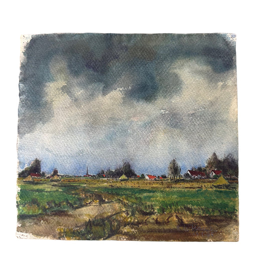 Unknown Artist - kleines Aquarell - Gent 1946