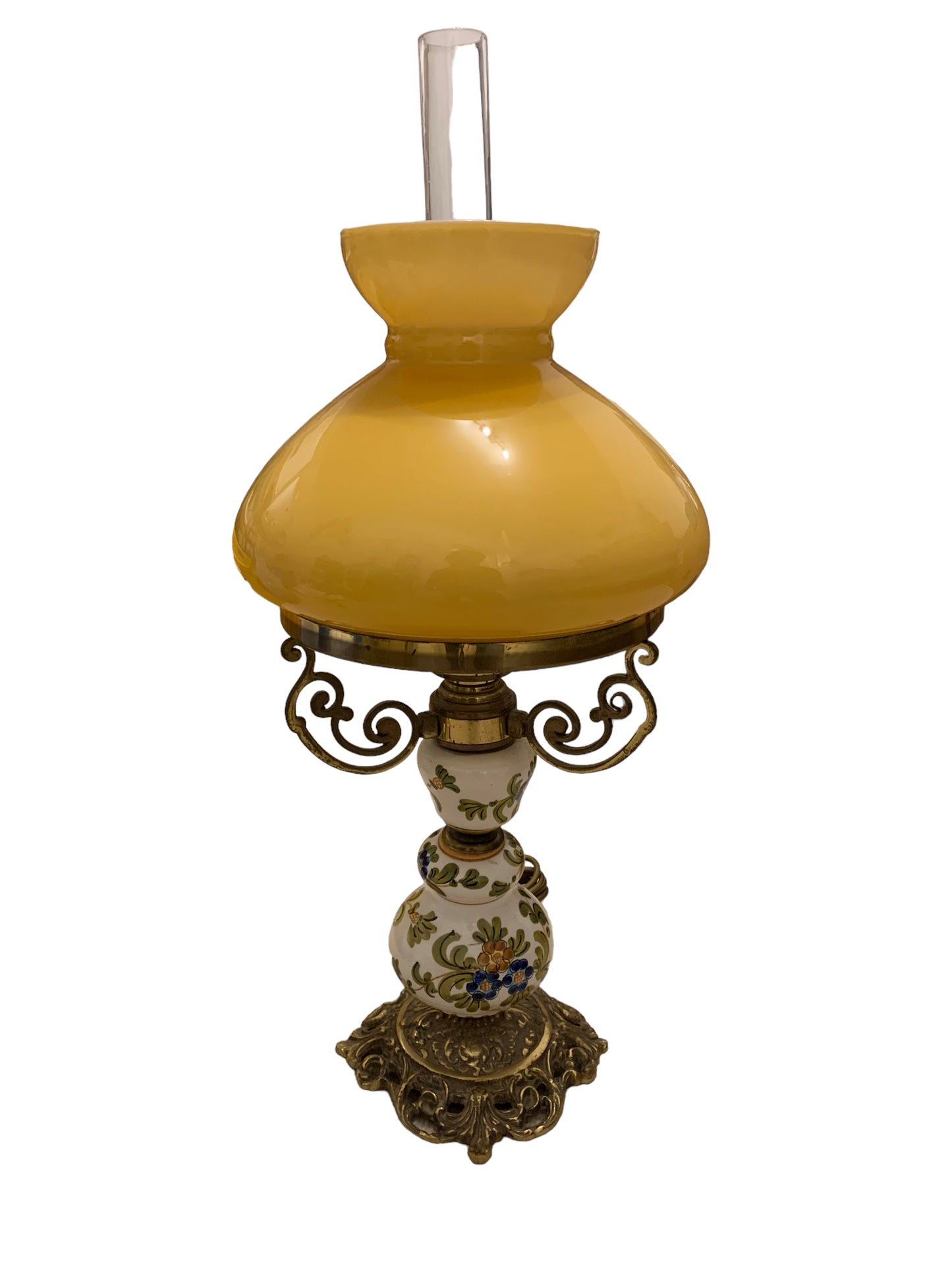 Lampe Petroleumlampe Tischlampe elektrisch handbemalt Vintage