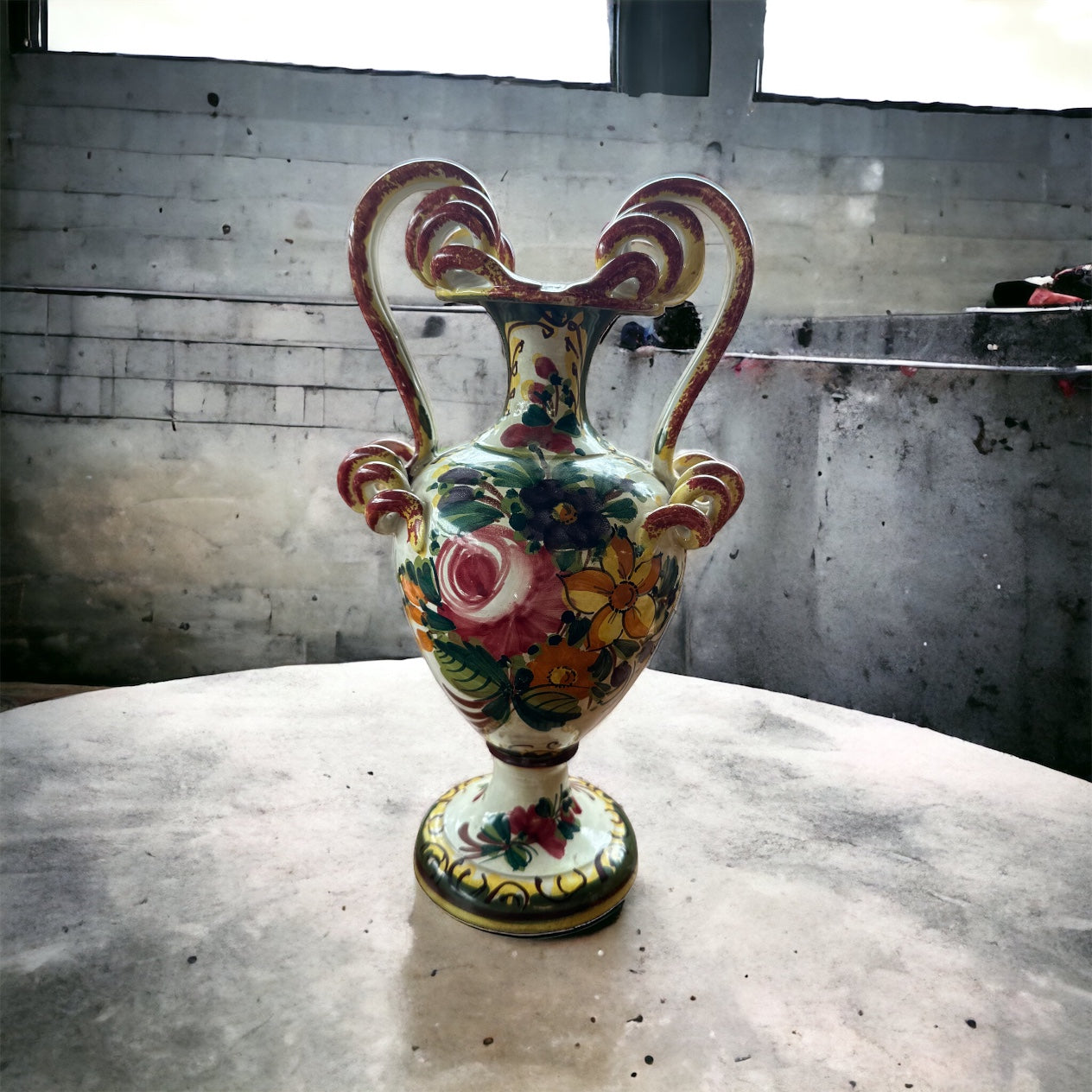 vintage Keramik Henkelvase Vase - Handbemalt Italien