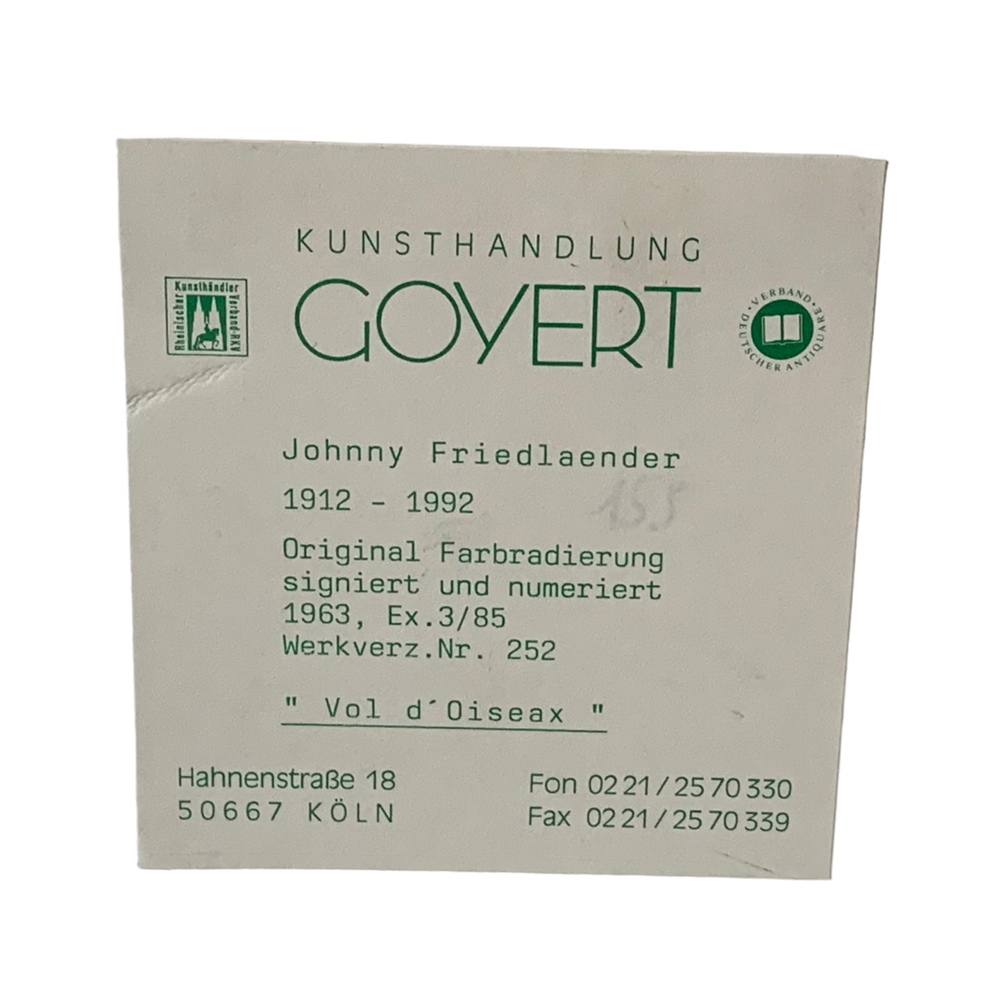 Johnny Friedländer - Vol d‘Oiseax - Farbradierung - 1963 - 3/85 - gerahmt