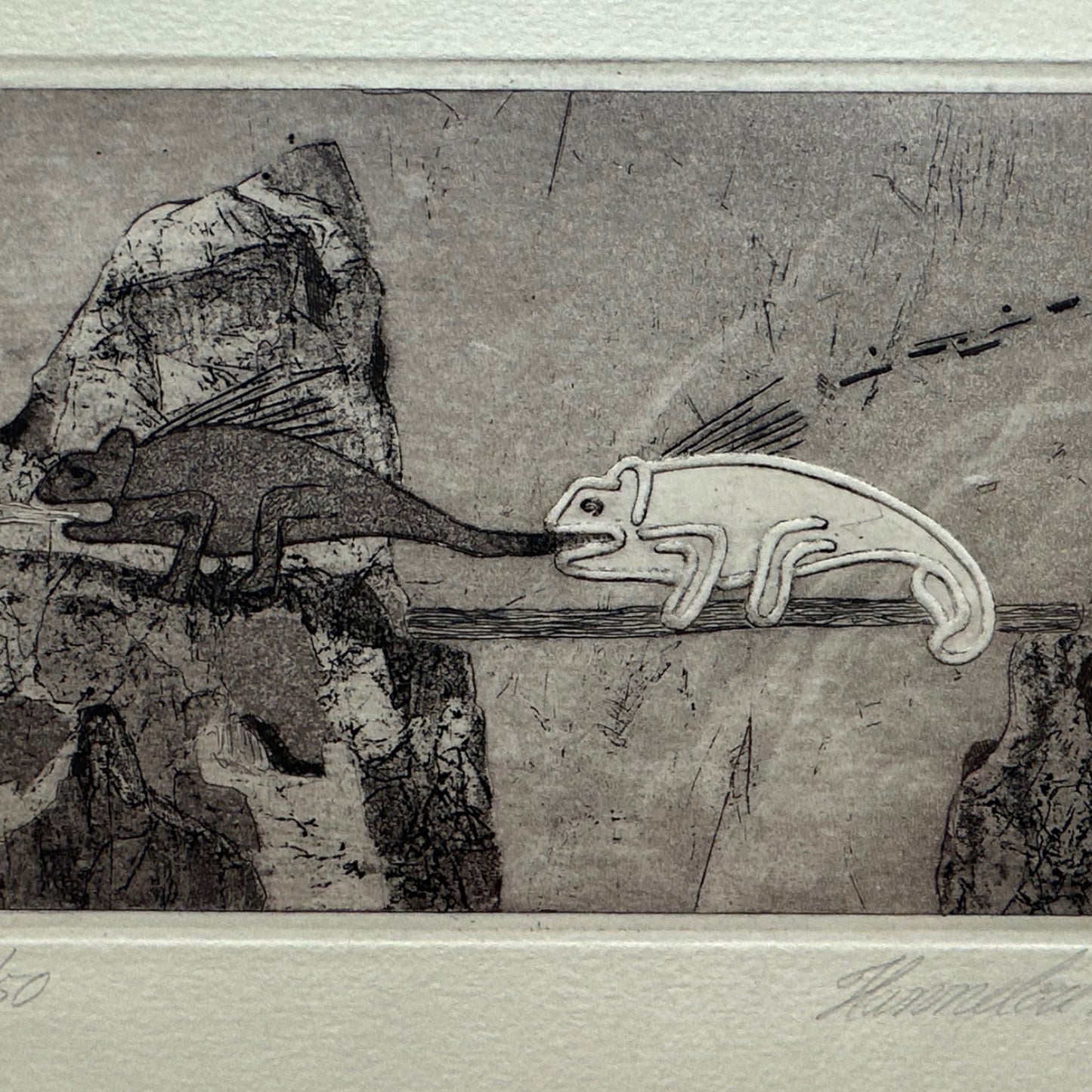 Unknown Artist - Lithographie Chamäleon - gerahmt