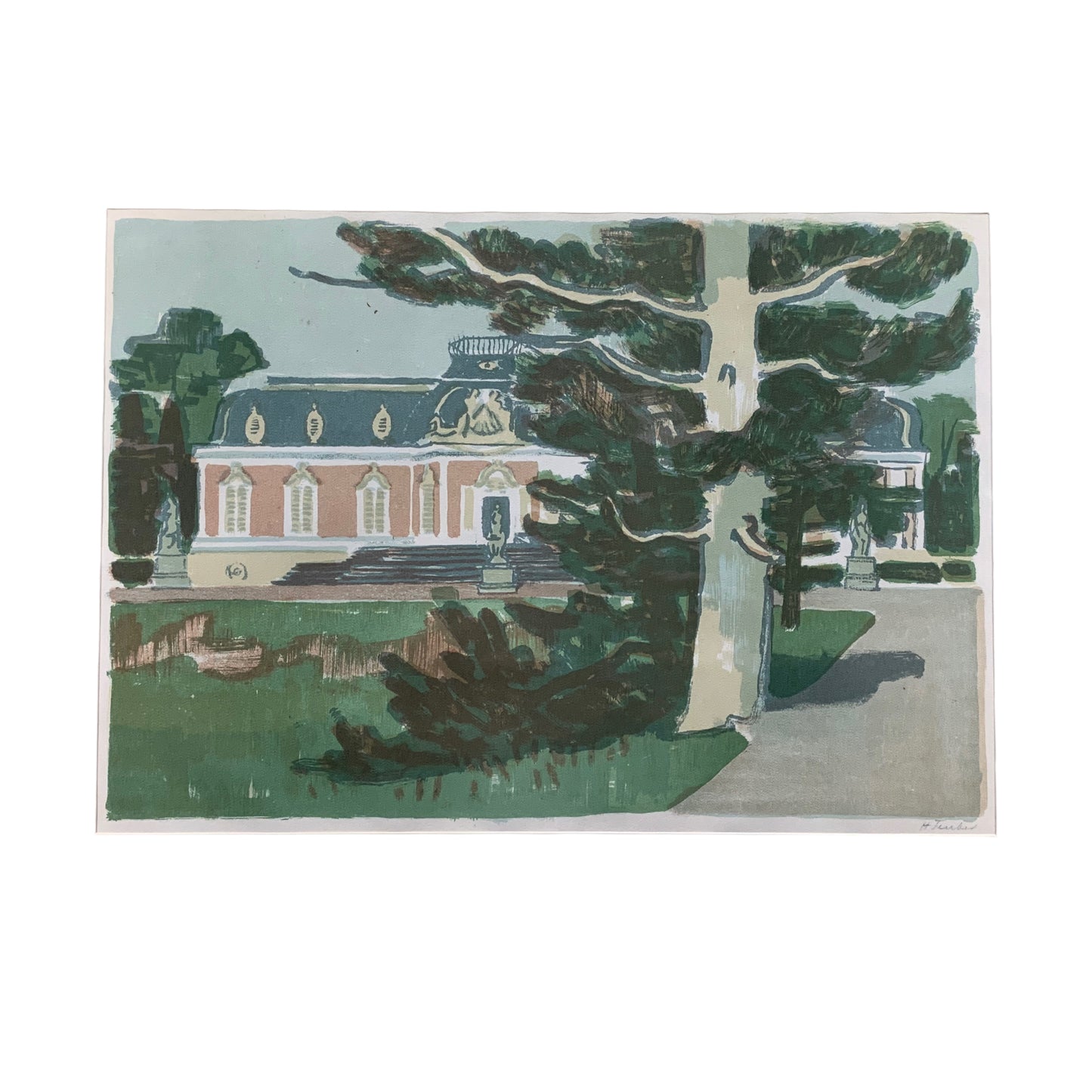 Hermann Teuber - Schloss Benrath - Farblithografie - mit Rahmen