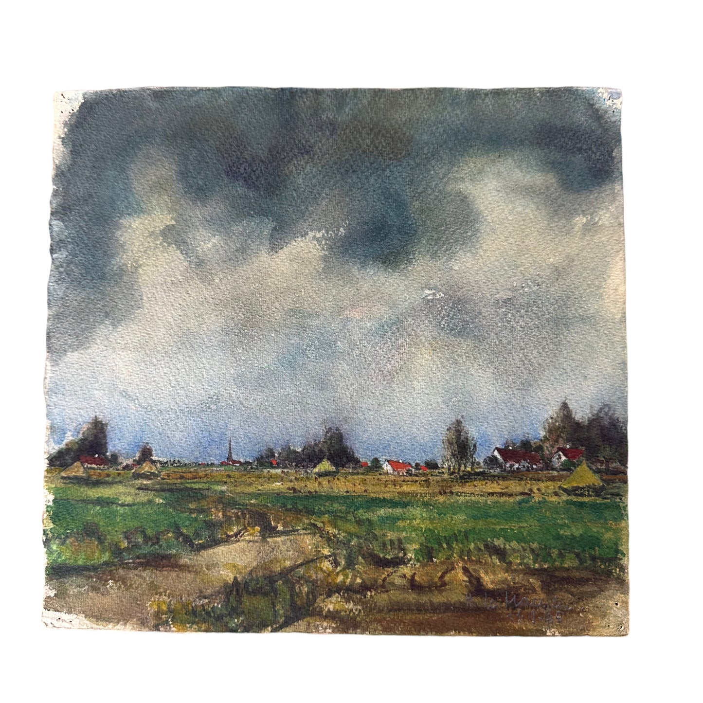 Unknown Artist - kleines Aquarell - Gent 1946