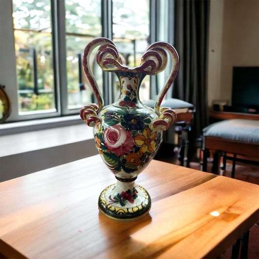 vintage Keramik Henkelvase Vase - Handbemalt Italien