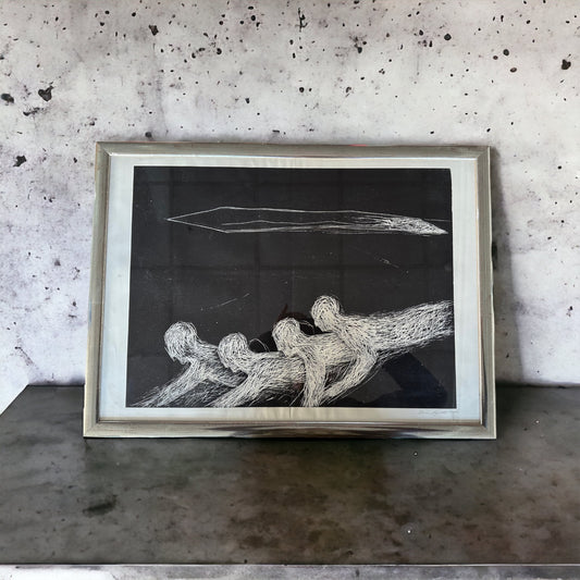 Unknown Artist - Schwarz Weiß Lithographie - Abstrakt - 1985