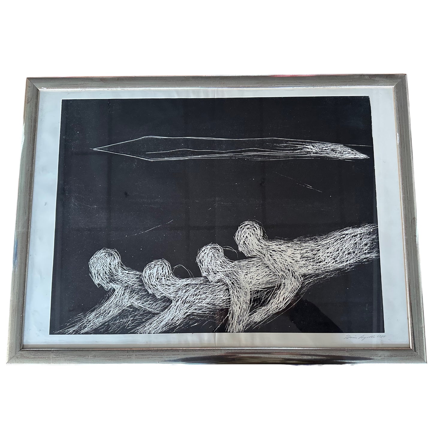 Unknown Artist - Schwarz Weiß Lithographie - Abstrakt - 1985